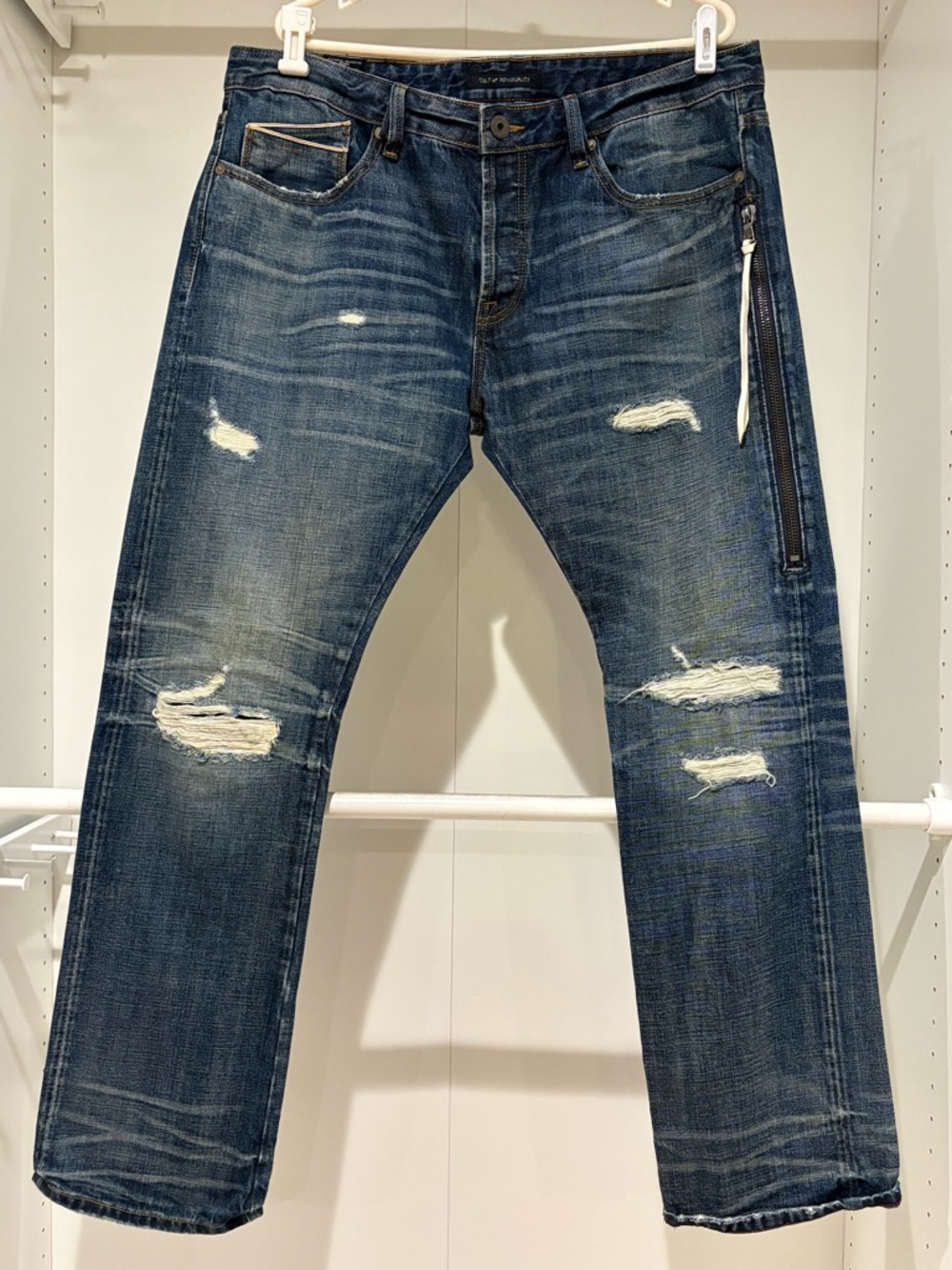 Cult of Individuality Distressed Dark Blue Straight Jeans 38x34
